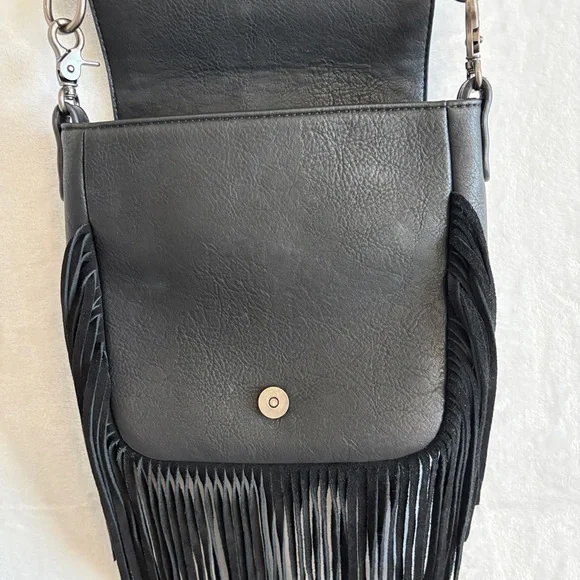 Montana West black leather Fringe Mariposa silver turquoise cross body bag purse - Picture 8 of 16